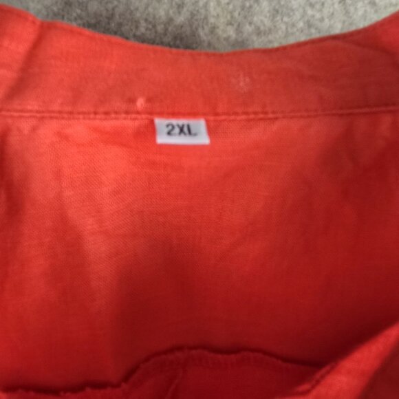 Red Button-Down Embroidered Shirt 2XL Cotton/Linen Blend - Picture 3 of 6